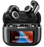 LC-dolida Open-Ear Wireless Earbuds with Smart LED Display Case, Clip On Earbuds All-Day Comfort & Situational Awareness, Case Control for Volume, EQ, Music, Find My Earbuds & Camera, Timer (Black)