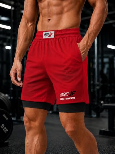 Image of Men's 2-in-1 Dual Layer Workout Shorts with Compression Liner, Phone Pocket, Quick-Dry Athletic Running Shorts for Gym, Training, Sports & Fitness