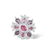 Santuzza 925 Sterling Silver Snowflake Brooch Pink Glass Cubic Zirconia Pink Flower Brooch for Women