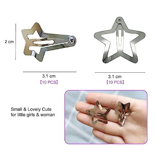 Nvnuxgp 20 Pcs 1.2 Inch Hair Accessories For Women & Girls - Silver Star Snap Barrettes thumb #5