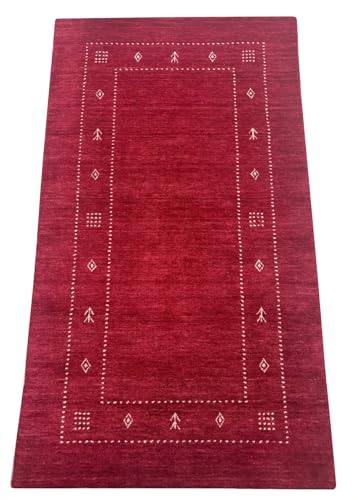 Alfombra roja 100% lana hecha a mano, 90 x 160 cm, tejida a mano, Gabbeh Orient AC06