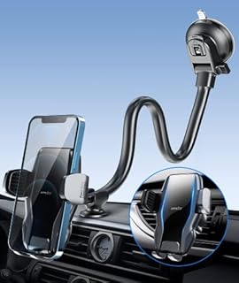 APPS2Car Gooseneck Car Phone Holder, Suction Cup for Car, Windscreen Dashboard Mount, Long Arm Gooseneck Adjustable Mobile Cradle, Universal Hands-Free Vent Stand for iPhone 13/12/11 Samsung etc