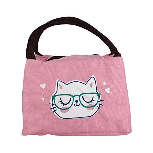 Bolsa Necessaire Térmica Marmita - Gata de Óculos Fundo Rosa
