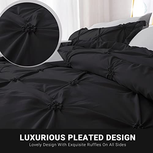 JOLLYVOGUE Black/Gray Bed in a Bag Comforter Set for Bedroom, Pintuck Full Size Comforter Sets 7 Pieces, Bedding Comforter Sets with Comforter, Sheets,Ruffled Shams & Pillowcases