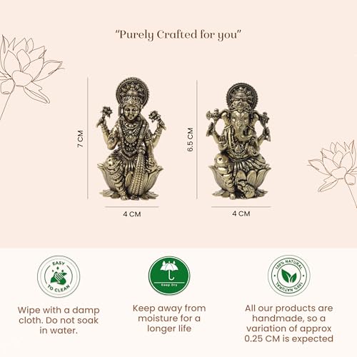 Image of Habere India-All the Cultures Fabricating India Brass Lakshmi Ganesh Idol Set for Pooja Room | Pure Brass Lakshmi Ganesh Murti for Home | Decorative Statue for Mandir (Design02: L4 x W3 x H6.5 cm)