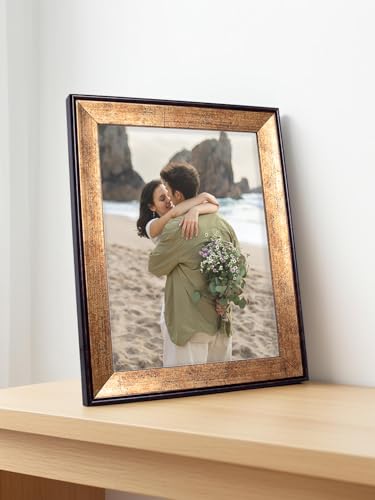 Image of GOLDEN PEACOCK 6x8 Inch Photo Frame - Antique Gold & Dark Brown Finish | Vintage Decorative Tabletop & Wall Hanging Picture Frame for Home, Office & Living Room