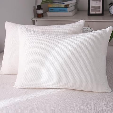 Standard Size Memory Foam Pillows 2 Pack for Side Back Stomach Sleepers Cooling Home & Hotel Collection with Removable Zipper Case Cover