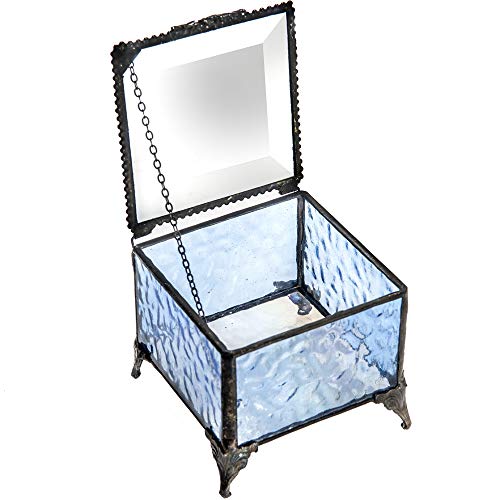 Blue Glass Box Decorative Jewelry Display Ring Bracelet Earring Storage Organizer Keepsake Gift For Mom Daughter, Sister Friend, Wife J Devlin Box 837 #TOP7