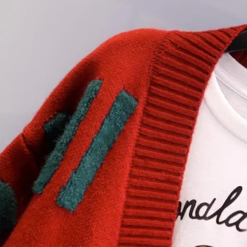 Image of ebossy Women's Cute Alpha Embroidery Cable Knit Cardigans Horn Button Sheep V Neck Slouchy Sweater Coat