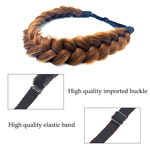 TOECWEGR Extensions Headband Hair Band Braided Classic Chunky Wide Plaited Wedding Fluffy Braids Wig Women Girl Beauty Accessory (A30BY) - Image 3