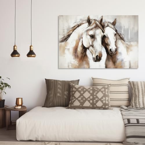 Tableau Chevaux Blancs 61x91,5 cm : Toile Style Champêtre Grand Format - 3