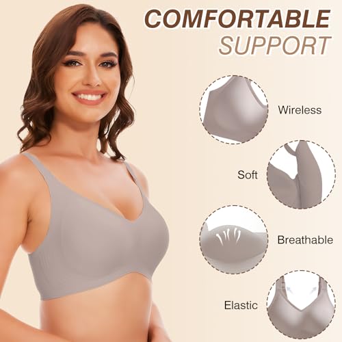 Image of Greoay Bras for Women Wireless Push Up Seamless Wire-Free Bras Full Support T-Shirt Bra V Neck Comfortable Adjustable Bra