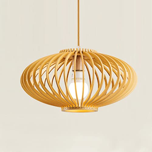 Lustre en bois et bambou tressé main pour salle à manger suspendu réglable