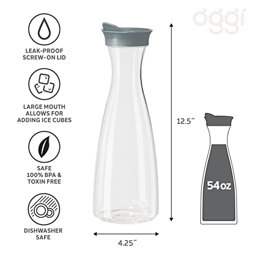 image for OGGI Clear Carafe w/Flip Open Lid - Ideal Juice Bottle, Clear Pitcher 