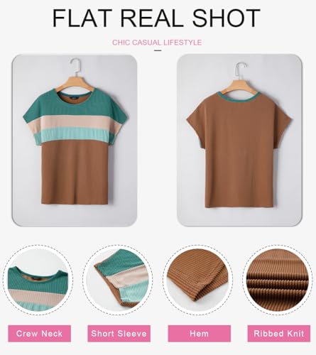 Dokotoo Womens Summer Tops 2026 Fashion Color Block Shirts Casual Crewneck Oversized Tshirts Ribbed Knit Tees Blouse - image 4