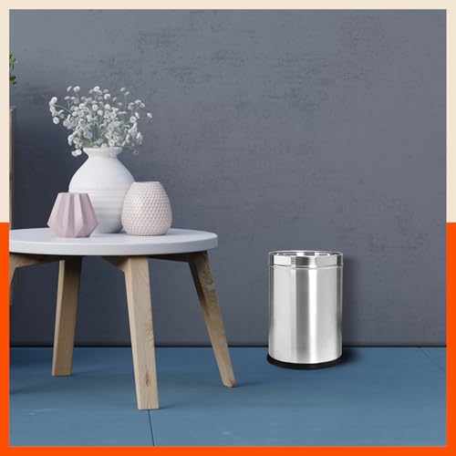 Image of Bathla Stainless Steel Leather Waste Bins | Garbage Trash Can | Round Shape| Dustbin For Home, Bathroom, Kitchen, Office |