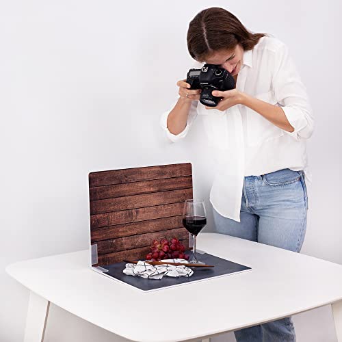 Pack 2 Panneaux De Fond Photos | 30x40 cm | Arrière-Plan Réaliste | Accessoire Photographie De Nourriture | Fond Photo pour Produits | Bois Et Pierre | Fond Photo Blanc Plat | Petit