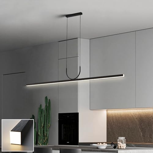 Suspension LED linéaire noire design épuré de 120 cm pour îlot de cuisine chic