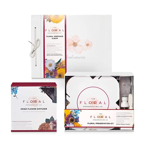 Floral Preservation Kit, Flower Drying Kit Includes Album, Press Drying Boards, Quick Dry Papers, Holding Clips, Wrapping Cord, Drying Spray & Shaping Tweezers, Diffuser, Create Flower Drying Art