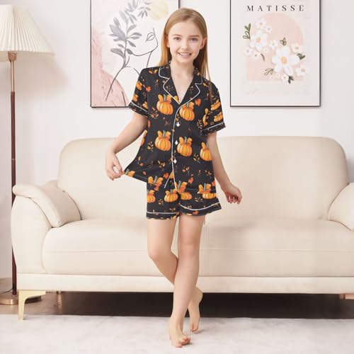senya Pajama Sets Silky Button Down Nightwear Sleepwear Size 5-14 Years Bows Pumpkins3