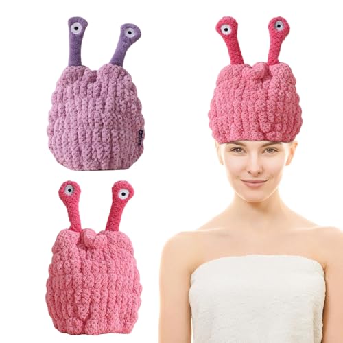 CutitiUU 2 PCS Absorbent drying cap,Long Eye Shape Dryer Cap Purple+Rose,Girls Hair Drying Towels Super Absorbent Wet Hair Drying Cap,Bath Caps,Quick Drying Bath Cap,Cute Coral Velvet Bath Caps