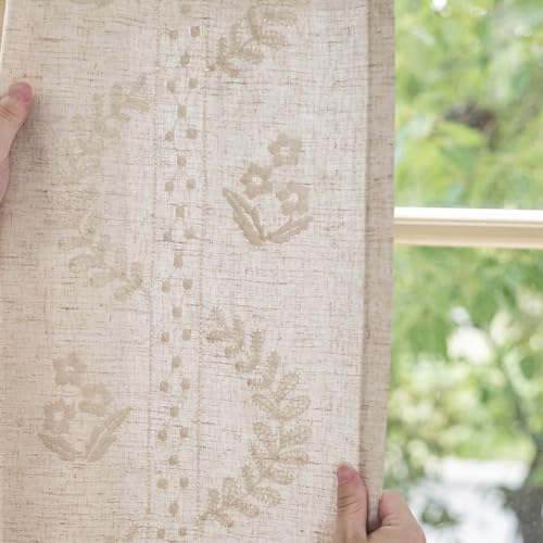 jinchan Belrose Linen Curtains for Bedroom Floral Curtains 90 Inch Length Linen Blend Ivory Embroidered Drapes Farmhouse Flower Patterned Drapes for Living Room Window Treatments Set 2 Panels by jinchan - Image 4