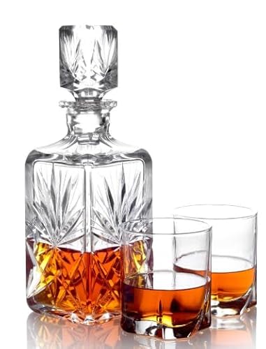 Whiskey, caraffa da whisky con 2 bicchieri da whisky, decanter da 750 ml, regalo per uomini, set da whisky per bourbon, single malt, jameson, irlandese, vino, scotch, brandy