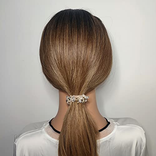 5 Pcs Hair Ties Hair Ring Rhinestone Hair Bands Hair Ropes Crystal Hair Elastic Bracelet Ponytail Holders Hair Accessories For Women And Girls (2.8 Inch, Two-Tone Crystal Color) #TOP1