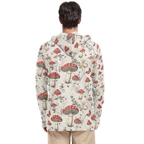 Red Mushrooms Flowers Retro Beige Sun Shirts Hoodies for Men Long Sleeve Swim Shirts UPF 50+ Farmer Shirt S3
