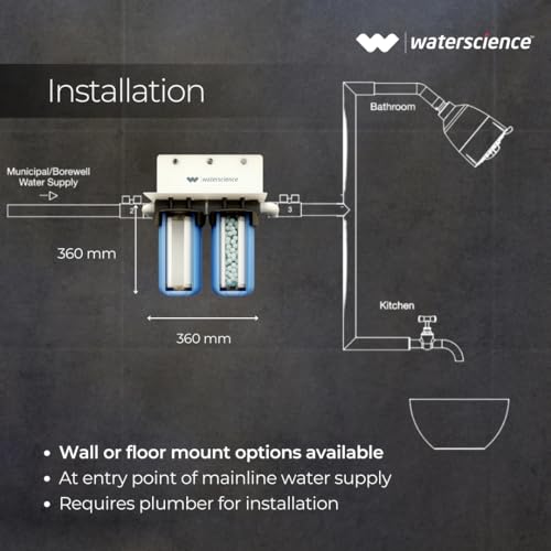Image of WaterScience RIO 2 Stage 10-Inch Mainline Hard Water Filter for Bathroom and Kitchen | Water Softener for Home | Applicable for 1BHK Home with High Sediment | Wall /Floor Mount- 2Y Warranty