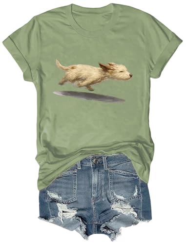Cute Running Dog T-Shirt, West Highland White Terrier Tee Happy Running Puppy Shirt for Women Men