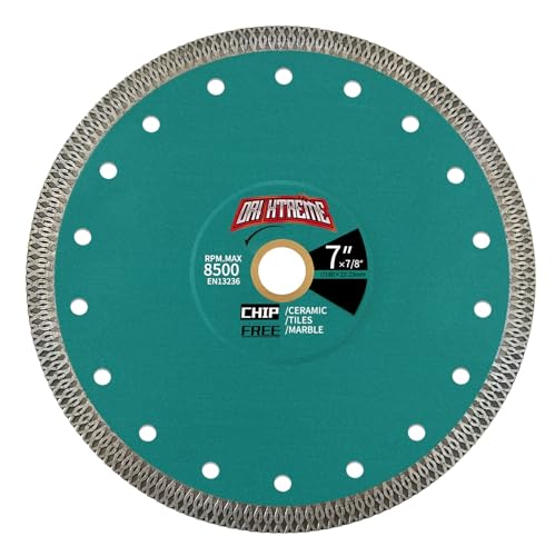 ORIXTREME 7Inch Diamond Tile Blade for Porcelain Tile Ceramic Marble Granite - Dry/Wet Cutting 7/8-5/8 Arbor X-Teeth Rim