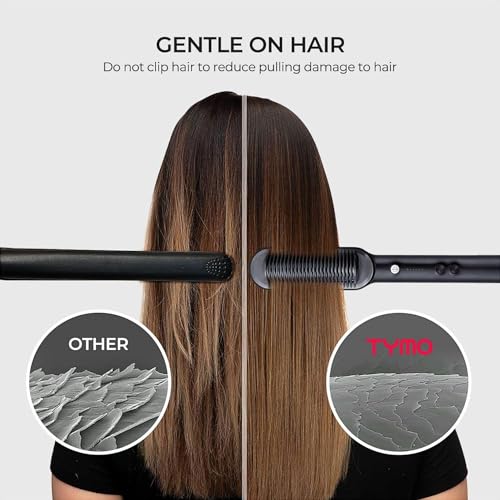 TYMO Hair Straightener Brush, Flat Iron & Hair Brush 2 in 1 for Straightening Hair, Anti-Scald Hot Comb, 5 Temp for All Hair Types (130℃~210℃), Finish with Smooth, Shiny Hair,TYMO RING Matte Black - Image 4