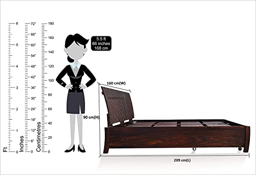 Image of Sheesham Wood Queen Size Bed with Storage for Bedroom Living Room Home Hotel Wooden Double Bed Cot Palang Furniture (Dark Brown Finish)| 1 Year Warranty
