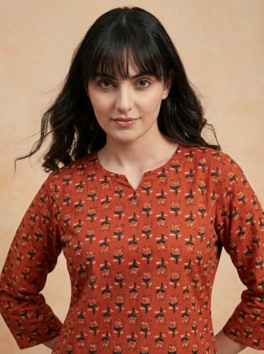 Image of Bee M Pee Designer Trendy Floral Printed Cotton Kurta Coord Sets for Women | Stylish Casual Tunic Kurti Set with Pant for Woman for Office