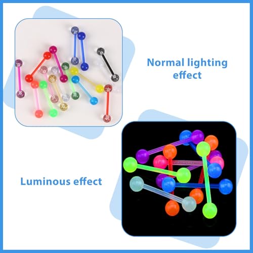 Tongue Rings Plastic Clear 32Pcs 14G Acrylic Glow in Dark Flexible Straight Barbells Nipple Piercing Jewelry for Women Men Tongue Nippie Piercings 16mm4