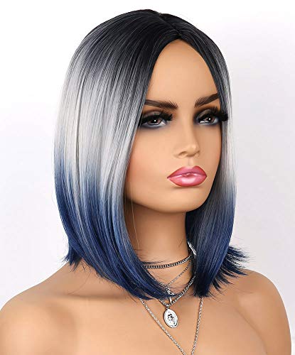 aSulis Ombre Wigs Short Bob Wigs Blue Colorful Party Wig Synthetic Custome Wigs for Women 13