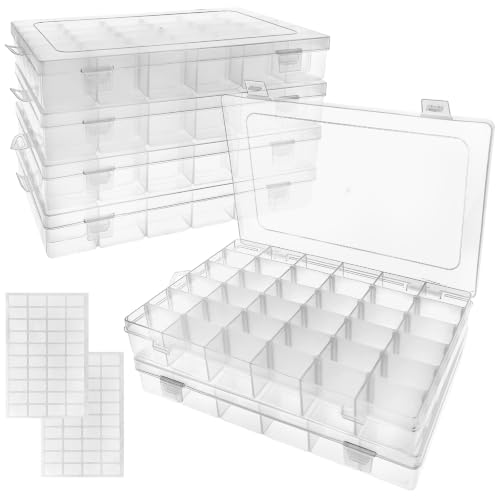 Image of Guyuyii 6 Pcs Clear Plastic Organizer Box with Adjustable Dividers, 36 Grid Small Storage Case, Transparent Craft Organizer Container for Beads, Jewelry, Screws, Fishing Tackle, Art Supplies, Hardware