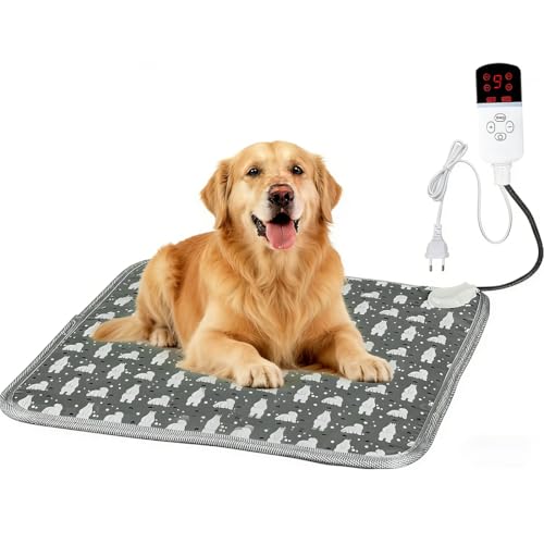 YOFDAL Tappetino Riscaldante per Gatti e Cani 45×45cm, Temperatura 30‑50°C con Timer 2‑6‑8‑12h, Coperta Termica per Cuccioli e Anziani, Senza Rivestimento, Letto Termico per Inverno