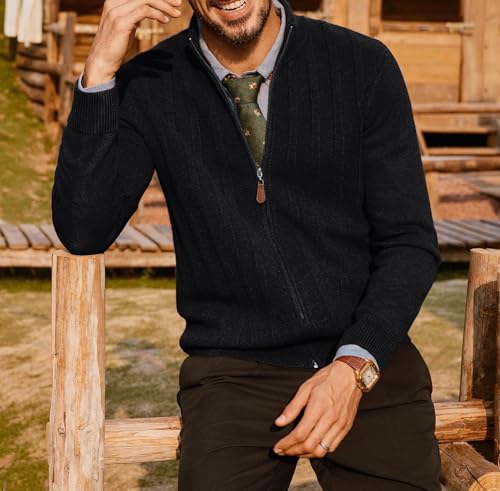 ZAFUL Men's Cardigan Sweater Full Zip Up Sweater Ribbed Knit Stand Collar Cardigans3