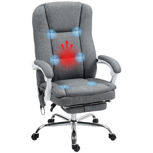 HOMCOM Fauteuil de Bureau massant et Chauffant, Chaise de Bureau Ergonomique avec Hauteur réglable, Dossier inclinable, Repose-Pieds, télécommande Filaire,...