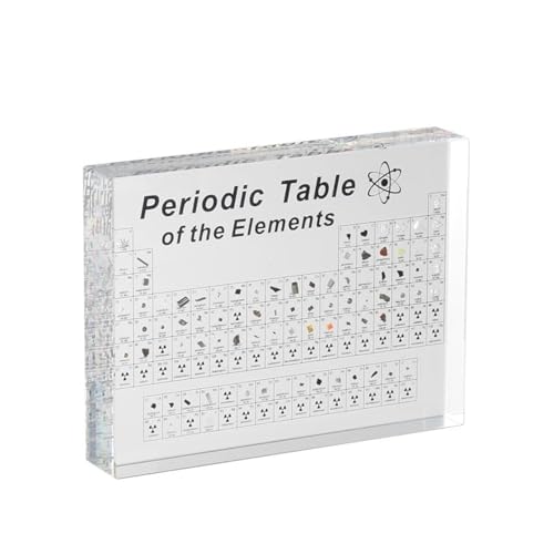Tableau périodique en acrylique, tableau périodique des éléments, tableau périodique avec éléments réels, 83 éléments, cadeaux de chimie pour enfants et adultes (16 x 12 x 2,8 cm)