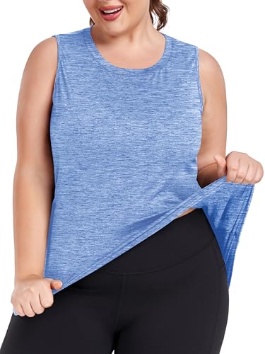 FOREYOND Plus Size Workout Tank Tops for Womens Lightweight Tank Tops Sleeveless Athletic Running Yoga Shirts Blue