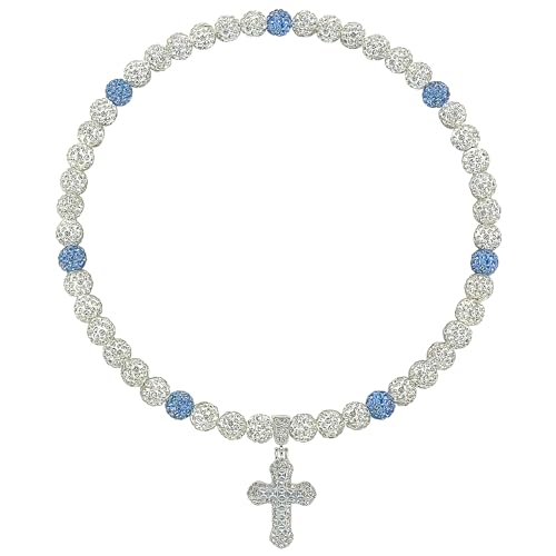 Baseball Necklace for Boys Men 18 Inch Bling Ice Collection Cross Pendant Necklace for Women Rhinestone Clay Beaded Discoball Accessories Gifts for Baseball Team Players Lovers