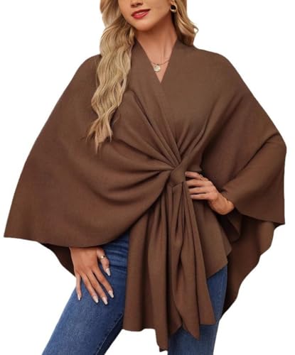 YINGKE Mujer hHaqueta de Punto con Capucha y Cape para Mujer Elegante Bufanda y Chaqueta de Punto para Otoño Invierno (Marrón)