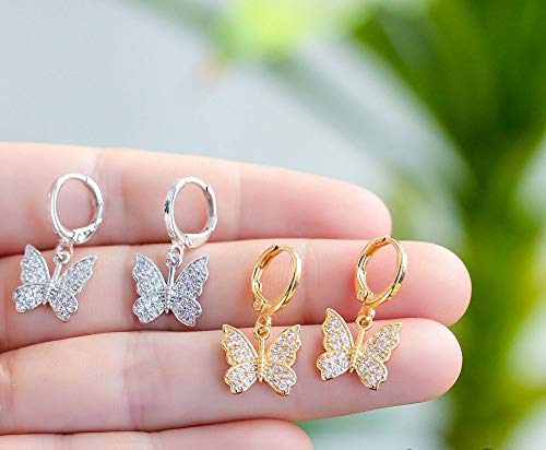 Inenimartj Butterfly Earrings Butterfly Dangle Earrings S925 Silver Small Crystal Butterfly Hoops Earrings For Women Girls #TOP3