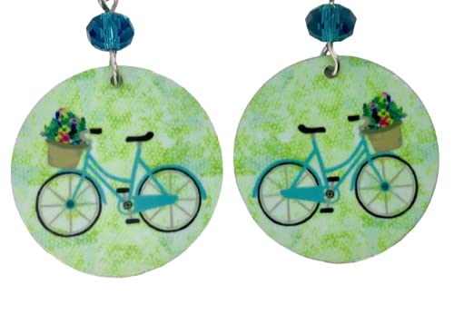 Bicycle Earrings for the Bike Rider, From Original Art, Lightweight Metal, Sterling Silver 925, Great Quality Handmade in America Nickel Free Crystals For the Cyclist Super Gift