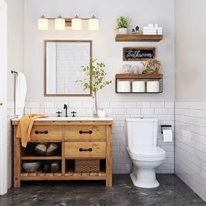 QEEIG Bathroom Shelves Over Toilet - Paper Storage Wall Mounted Farmhouse Decor Decorations Aesthetic Décor Sign Small Floating Wall Shelf 2+1 Set 16 inch, Rustic Brown (020BN) QEEIG Bathroom Shelves Over Toilet Paper Storage Wall Mounted Farmhouse Decor Decorations Aesthetic Decor Sign Small Floating Wall Shelf 21 Set 16 inch Rustic Brown 020BN