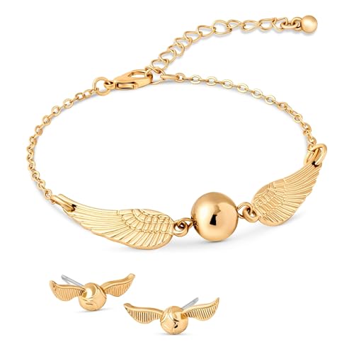 CERDÁ LIFES LITTLE MOMENTS Harry Potter Golden Snitch Bracelet and Earring Matching Jewelry Set Gift for Girls