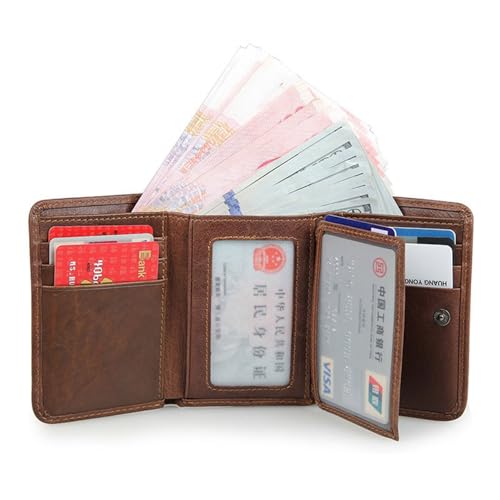 Real Leather Trifold Wallet for Men Rfid Blocking Slim Credit Card Holder ID Windows Gift For Men(brown)2